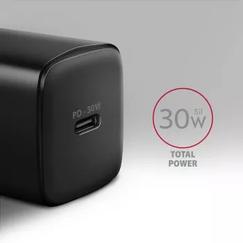Axagon ACU-PD30 PD3.0 & QC4+ 1x OUTPUT seinakonverter 30W, sisetingimustesse, vahelduvvool, must