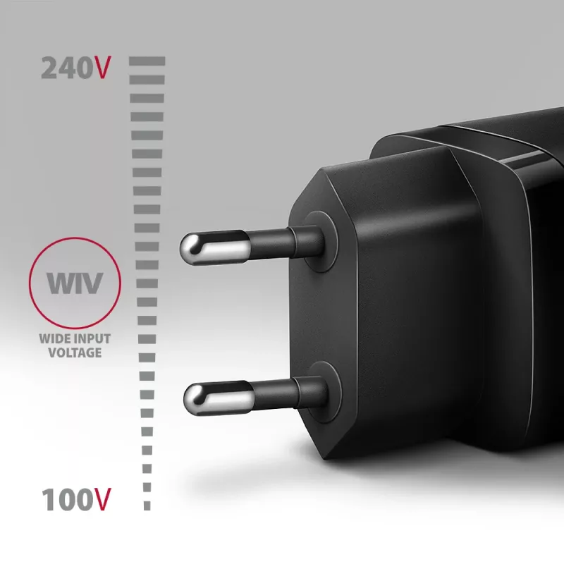 Axagon ACU-PD30 PD3.0 & QC4+ 1x OUTPUT seinakonverter 30W, sisetingimustesse, vahelduvvool, must