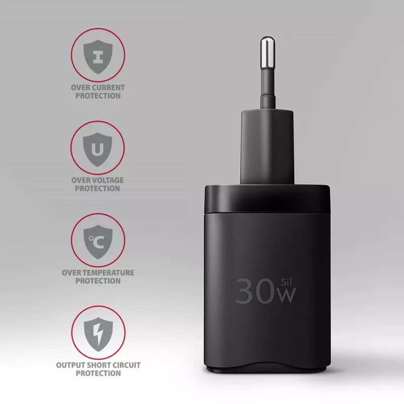 Axagon ACU-PD30 PD3.0 & QC4+ 1x OUTPUT seinakonverter 30W, sisetingimustesse, vahelduvvool, must