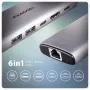 Axagon HMC-6G2L USB 10Gbps jaotur, 2x USB-A, 1x USB-C, HDMI 4k/60Hz, RJ-45, PD 100W