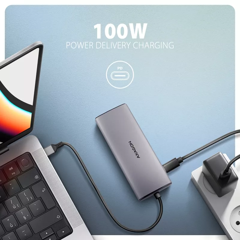 Axagon HMC-6G2L USB 10Gbps jaotur, 2x USB-A, 1x USB-C, HDMI 4k/60Hz, RJ-45, PD 100W