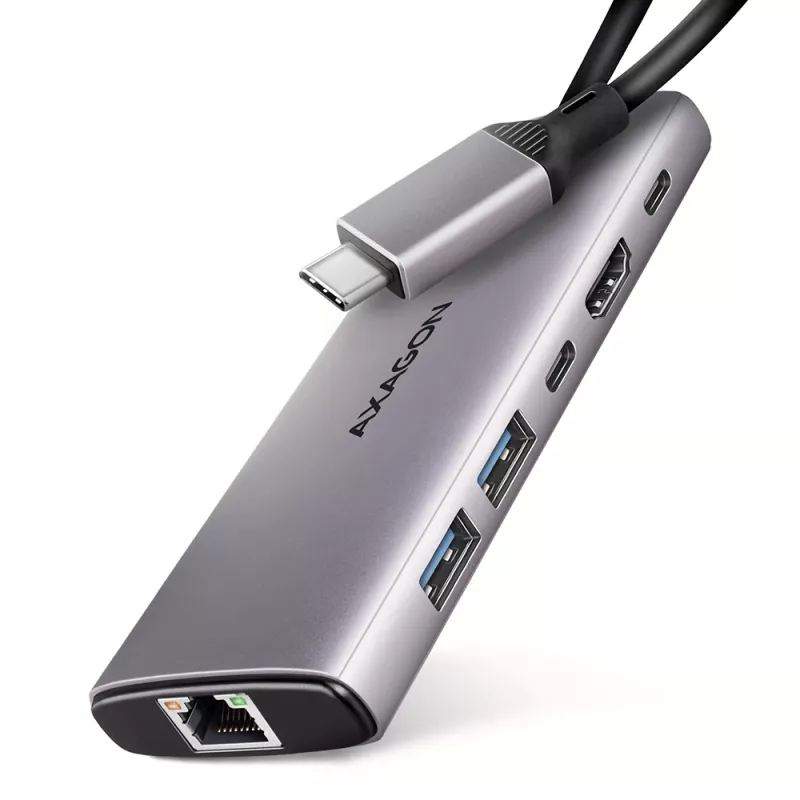 Axagon HMC-6G2L USB 10Gbps jaotur, 2x USB-A, 1x USB-C, HDMI 4k/60Hz, RJ-45, PD 100W