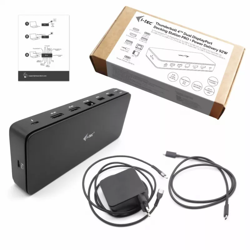 i-tec Thunderbolt 4 Dual DisplayPorti dokkimisjaam PRO + toiteedastus 92 W
