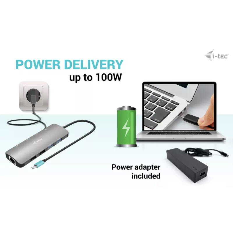 i-tec Metal USB-C Nano 2x Display dokkimisjaam PD 100 W + laadija 100 W