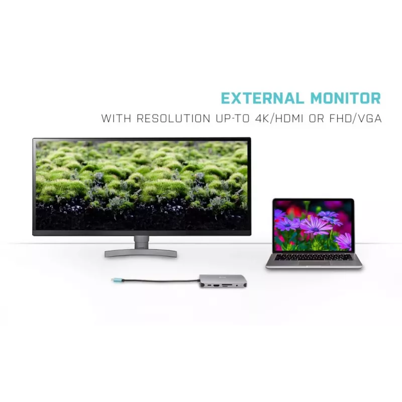 i-tec Metal USB-C Nano Dock HDMI/VGA LAN ja laadijaga 100 W