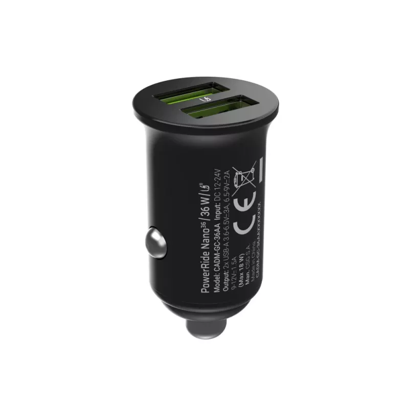 Auto/siselaadija roheline Cell CADM-GC-36AA 36 W 2x USB-A must 3,6–12 V toiteallikale