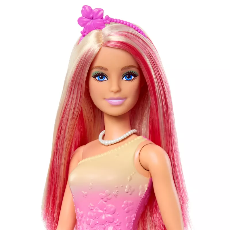 Barbie Võlu puudutusega kuninglik nukk roosa ja blondi juustega, liblikamustriga seeliku ning aksessuaaridega