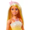 Barbie A Touch of Magic kuninglik nukk erksalt esiletõstetud juustega, liblikatrükiga seeliku ja aksessuaaridega