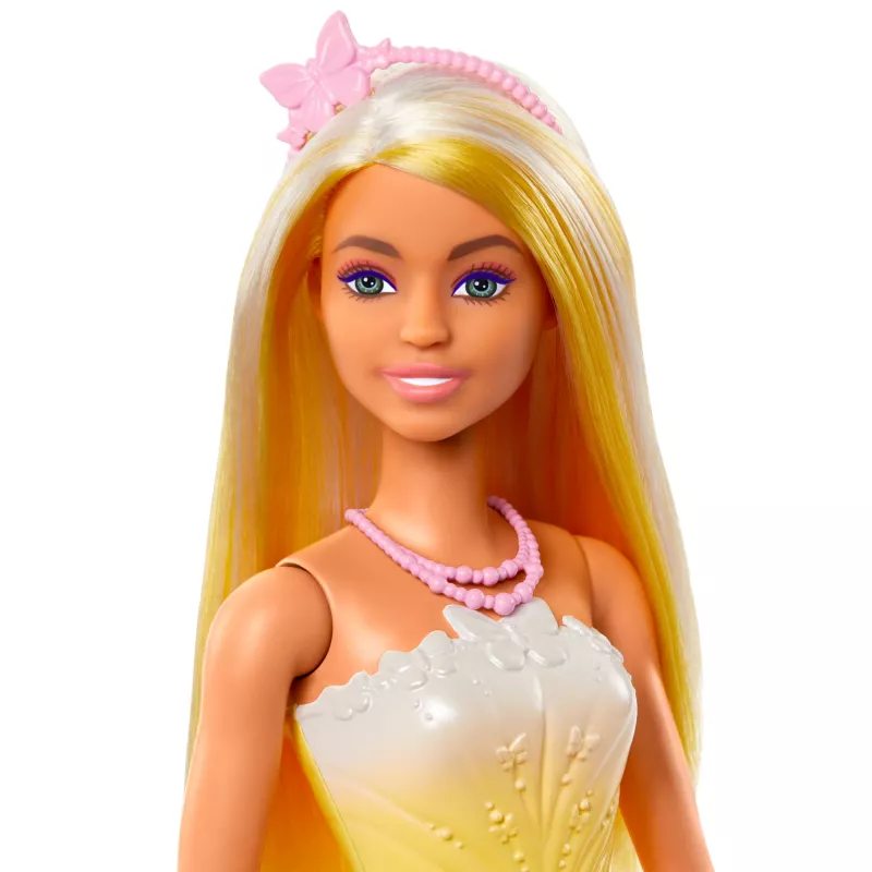 Barbie A Touch of Magic kuninglik nukk erksalt esiletõstetud juustega, liblikatrükiga seeliku ja aksessuaaridega