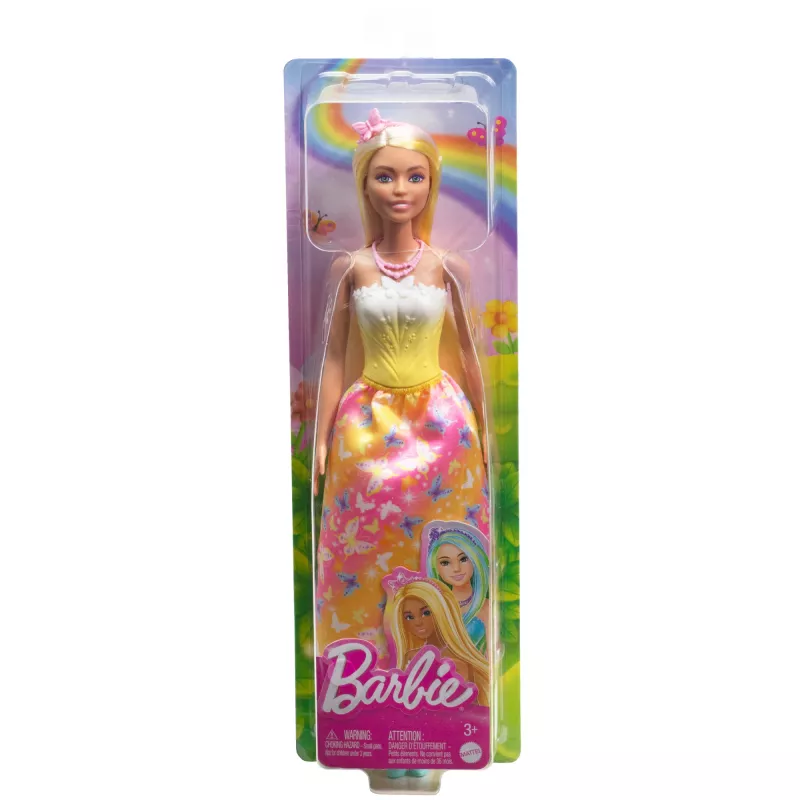 Barbie A Touch of Magic kuninglik nukk erksalt esiletõstetud juustega, liblikatrükiga seeliku ja aksessuaaridega