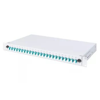 DIGITUS Fiiberoptiline Liugümbersplaisimiskarp, 1U, varustatud 24x LC dupleks, sh M 25 kruvi, splaissikassett OM3 värvilised notsud, adapter