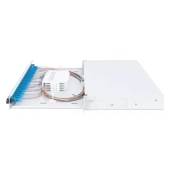 DIGITUS kiudoptiline liugliitesalv, 1U, varustatud 24x LC duplex, sisaldab M 25 kruvi, liitesalv Singlemode OS2, värvilised sabakiud