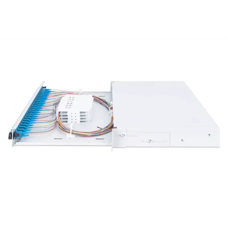 DIGITUS kiudoptiline liugliitesalv, 1U, varustatud 24x LC duplex, sisaldab M 25 kruvi, liitesalv Singlemode OS2, värvilised sabakiud