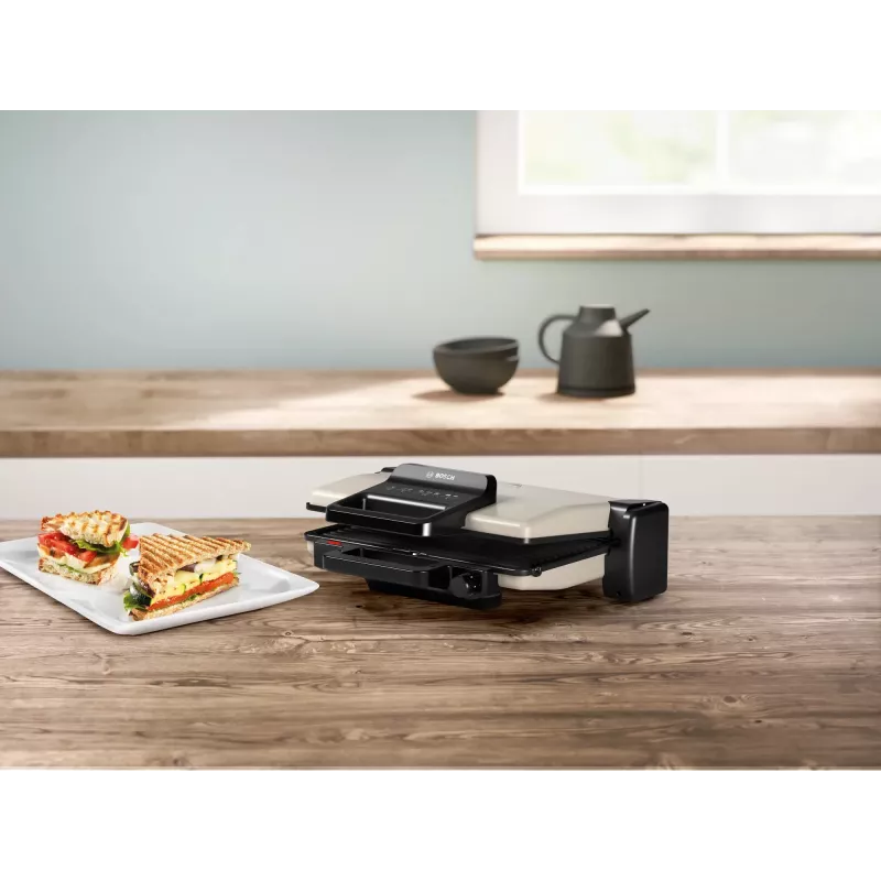 Kontaktgrill Bosch TCG3302 2000W koos 310x220 mm keraamiliste plaatidega, reguleeritava termostaadiga, eemaldatavate, nõudepesumasinas pestavate plaatidega