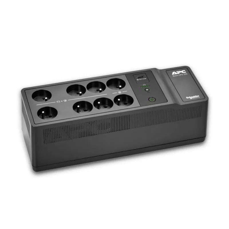 APC Back-UPS, 500VA/300W Floor/Wall Mount, 230V, 8x French/Belgian outlets, USB Type A Port, User Replaceable aku