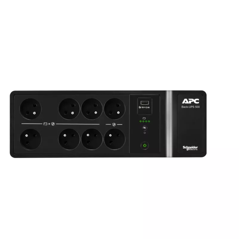 APC Back-UPS, 500VA/300W Floor/Wall Mount, 230V, 8x French/Belgian outlets, USB Type A Port, User Replaceable aku