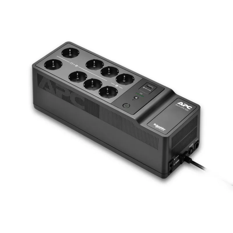 APC Back-UPS, 500 VA/300 W, põrandale/seinale, 230 V, 8x CEE 7/3 Schuko pistikupesa, USB Type A port, kasutaja vahetatav aku