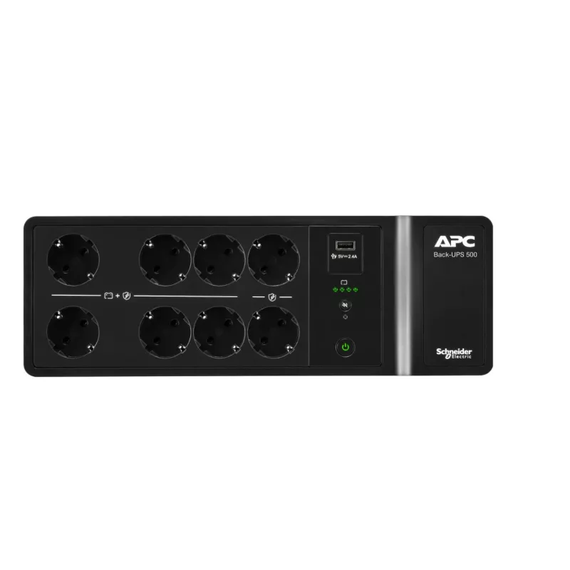 APC Back-UPS, 500 VA/300 W, põrandale/seinale, 230 V, 8x CEE 7/3 Schuko pistikupesa, USB Type A port, kasutaja vahetatav aku