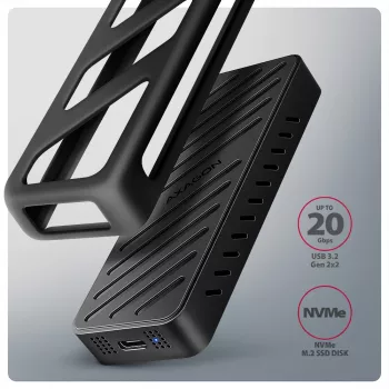 Axagon EEM2-20G USB-C 20Gbps - M.2 NVMe SSD ARMORED karp, SSD korpus, M.2, M.2, NVMe-oF, PCI Express, 20 Gbit/s, USB-ühenduvus, Must
