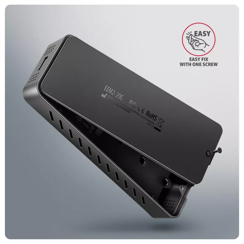 Axagon EEM2-20G USB-C 20Gbps - M.2 NVMe SSD ARMORED karp, SSD korpus, M.2, M.2, NVMe-oF, PCI Express, 20 Gbit/s, USB-ühenduvus, Must