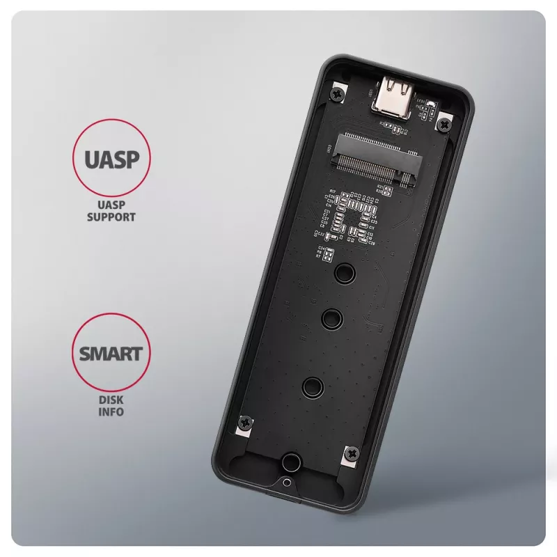 Axagon EEM2-20G USB-C 20Gbps - M.2 NVMe SSD ARMORED karp, SSD korpus, M.2, M.2, NVMe-oF, PCI Express, 20 Gbit/s, USB-ühenduvus, Must