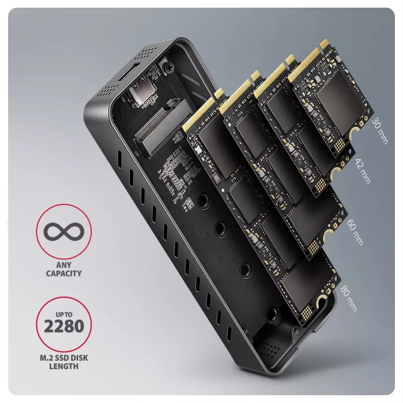 Axagon EEM2-20G USB-C 20Gbps - M.2 NVMe SSD ARMORED karp, SSD korpus, M.2, M.2, NVMe-oF, PCI Express, 20 Gbit/s, USB-ühenduvus, Must