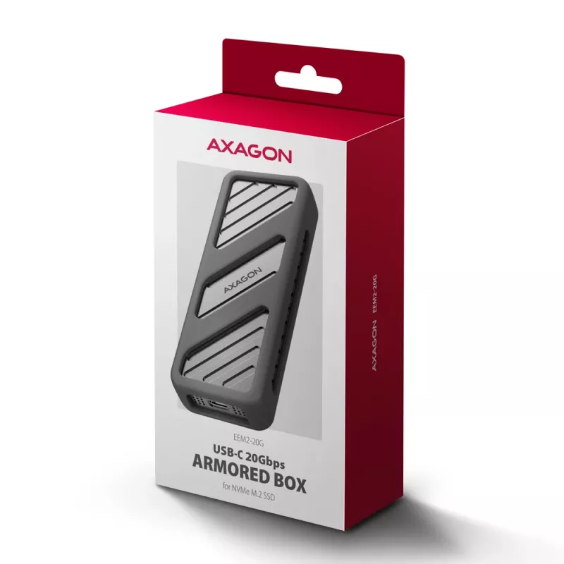 Axagon EEM2-20G USB-C 20Gbps - M.2 NVMe SSD ARMORED karp, SSD korpus, M.2, M.2, NVMe-oF, PCI Express, 20 Gbit/s, USB-ühenduvus, Must