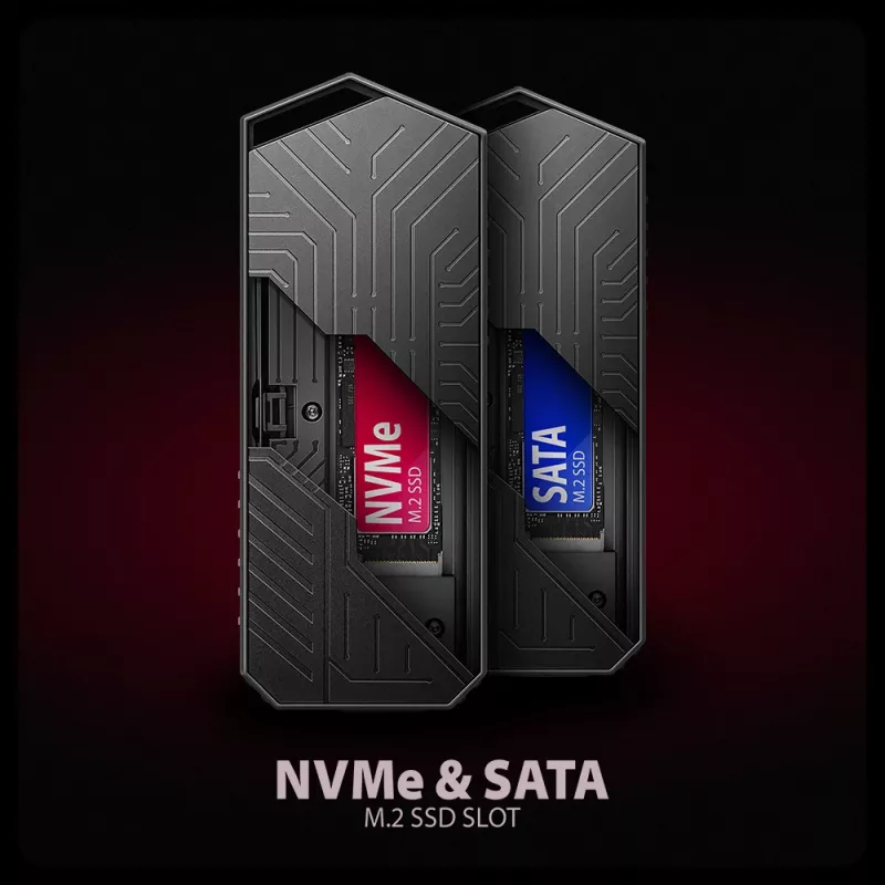 Axagon EEM2-GAM väline USB-C 10Gbps metallkarp M.2 NVMe ja SATA SSD ketastele. Kruvivaba