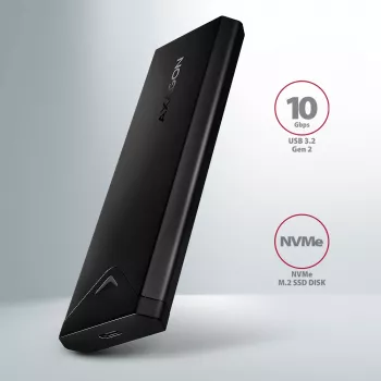 Axagon EEM2-UB2 väline USB-C 10Gbps metallkarp M.2 NVMe SSD ketastele. Must