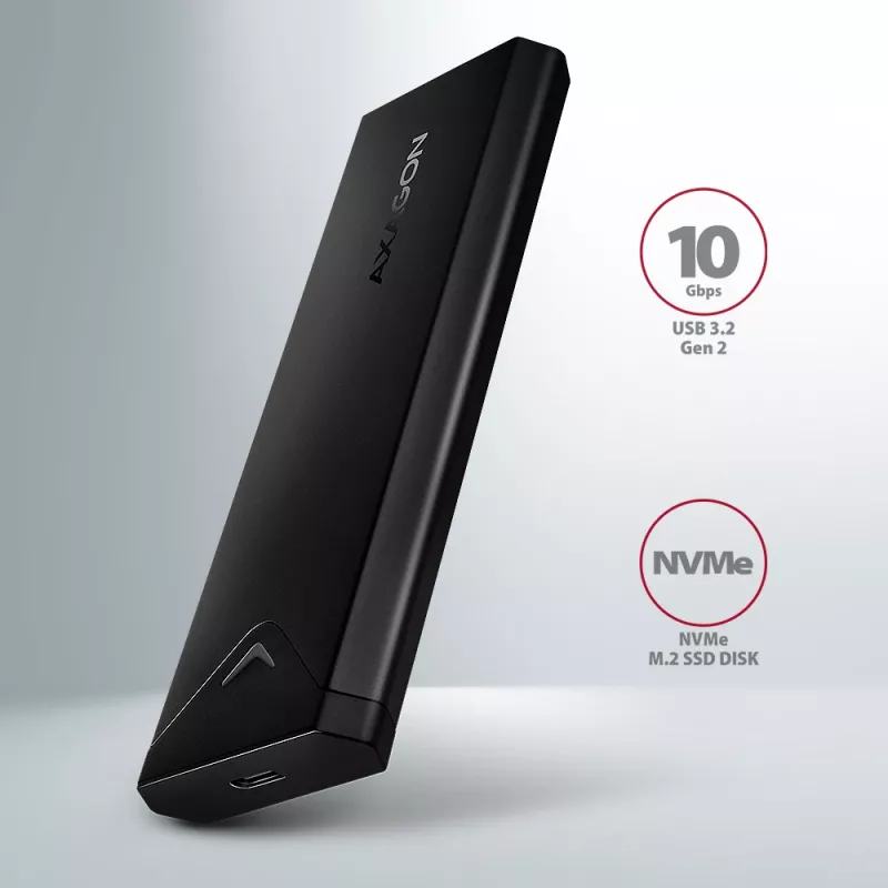 Axagon EEM2-UB2 väline USB-C 10Gbps metallkarp M.2 NVMe SSD ketastele. Must