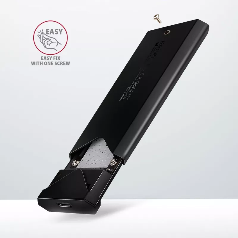 Axagon EEM2-UB2 väline USB-C 10Gbps metallkarp M.2 NVMe SSD ketastele. Must