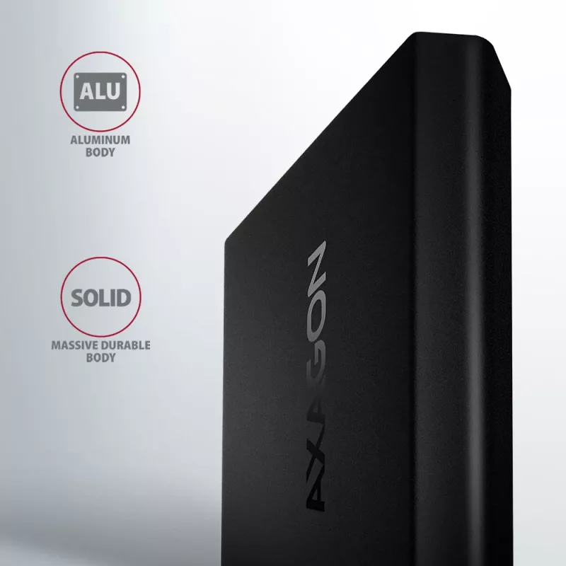 Axagon EEM2-UB2 väline USB-C 10Gbps metallkarp M.2 NVMe SSD ketastele. Must