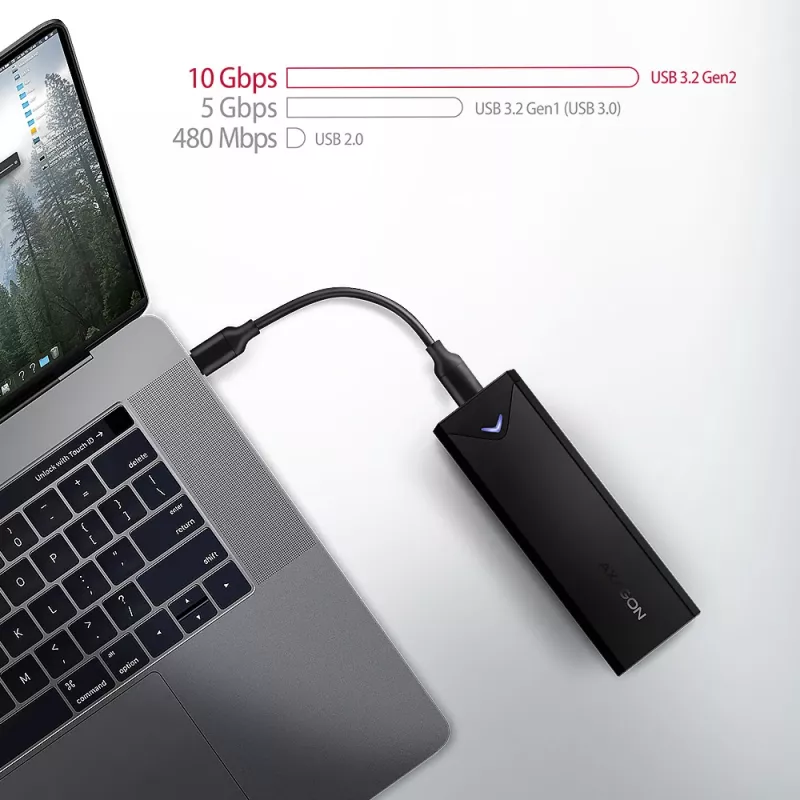 Axagon EEM2-UB2 väline USB-C 10Gbps metallkarp M.2 NVMe SSD ketastele. Must