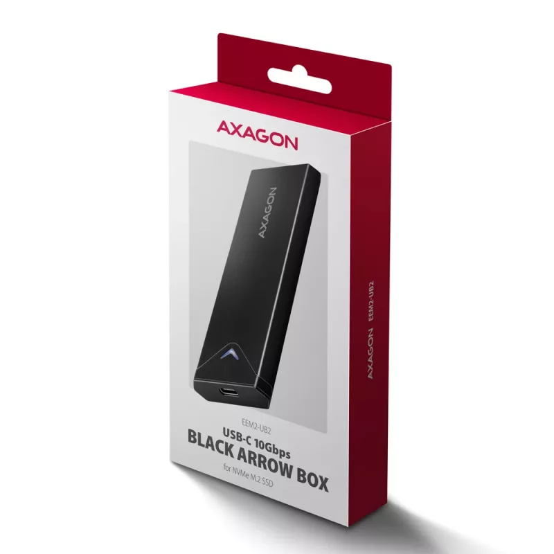 Axagon EEM2-UB2 väline USB-C 10Gbps metallkarp M.2 NVMe SSD ketastele. Must