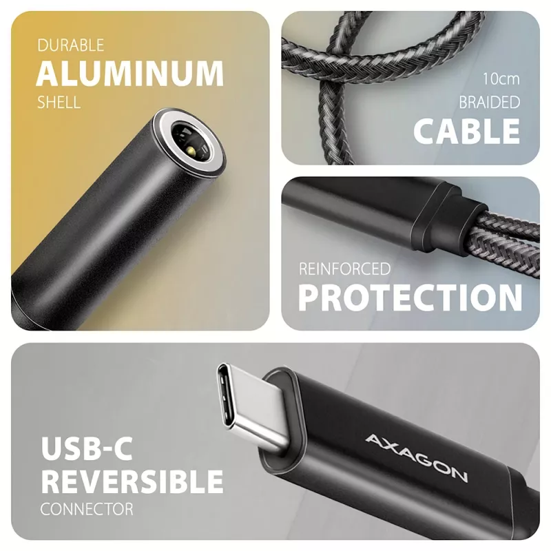 Axagon ADA-HCPD USB-C 3,5 mm pesasse - Hi-Res DAC heliadapter, 384kHz/32bit, PD 60W 3A