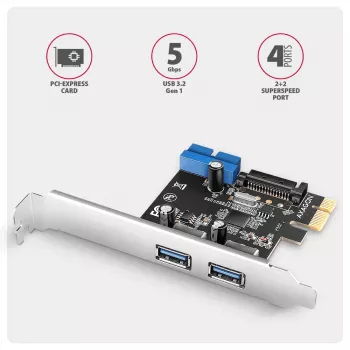 Axagon PCEU-232RS PCIe kontroller 2x väline + 2x sisemine USB 5Gbps