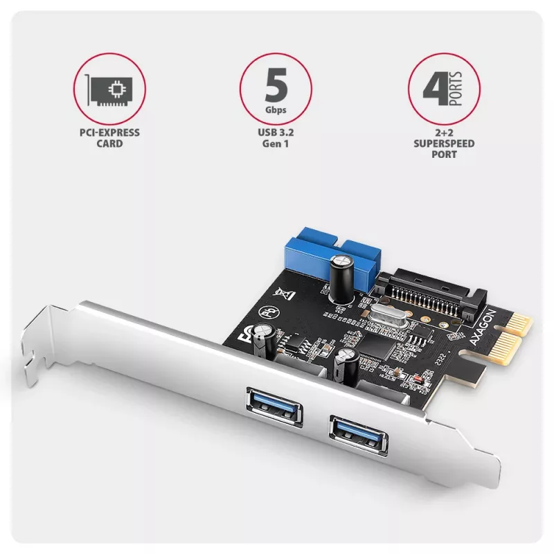 Axagon PCEU-232RS PCIe kontroller 2x väline + 2x sisemine USB 5Gbps
