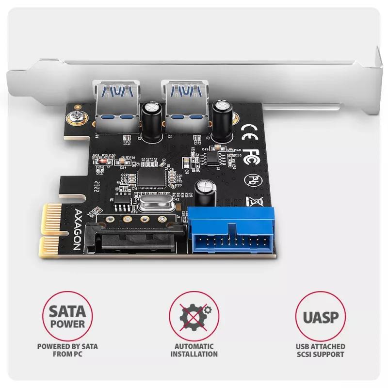 Axagon PCEU-232RS PCIe kontroller 2x väline + 2x sisemine USB 5Gbps