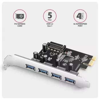 Axagon PCEU-430RS PCIe kontroller 4x väline USB-A 5Gbps port
