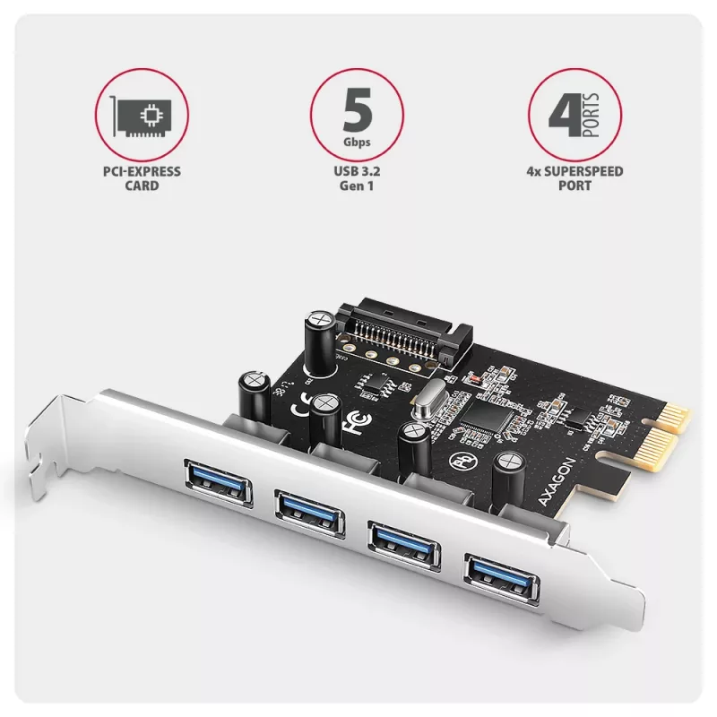 Axagon PCEU-430RS PCIe kontroller 4x väline USB-A 5Gbps port
