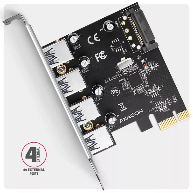 Axagon PCEU-430RS PCIe kontroller 4x väline USB-A 5Gbps port