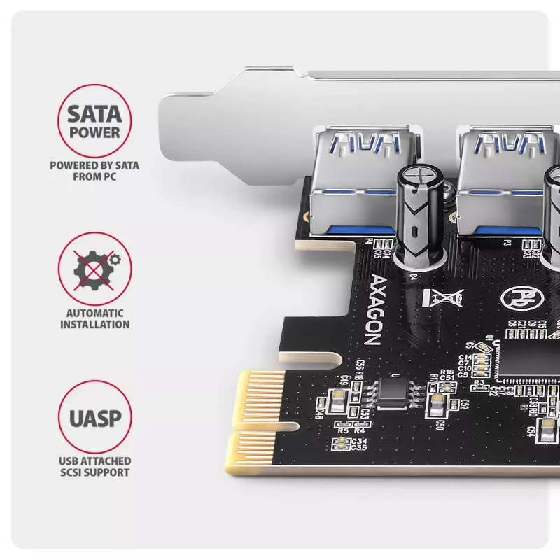 Axagon PCEU-430RS PCIe kontroller 4x väline USB-A 5Gbps port