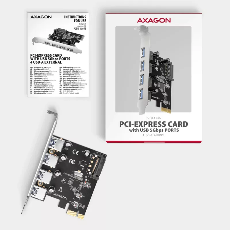 Axagon PCEU-430RS PCIe kontroller 4x väline USB-A 5Gbps port