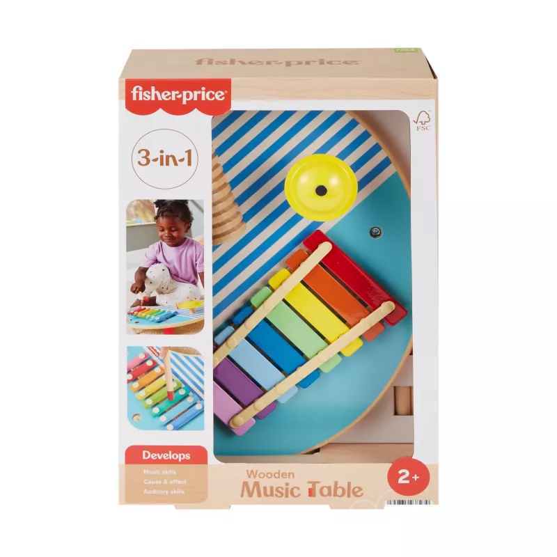 Fisher-Price puust muusikalaud löökpillimänguasjadega, 3 puust detaili