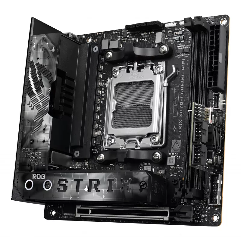 Emaplaat ASUS ROG STRIX X870-I GAMING WIFI mini ITX · AMD X870 · Socket AM5 · DDR5 · 2 DIMM · Wi‑Fi 7 · Bluetooth 5.4