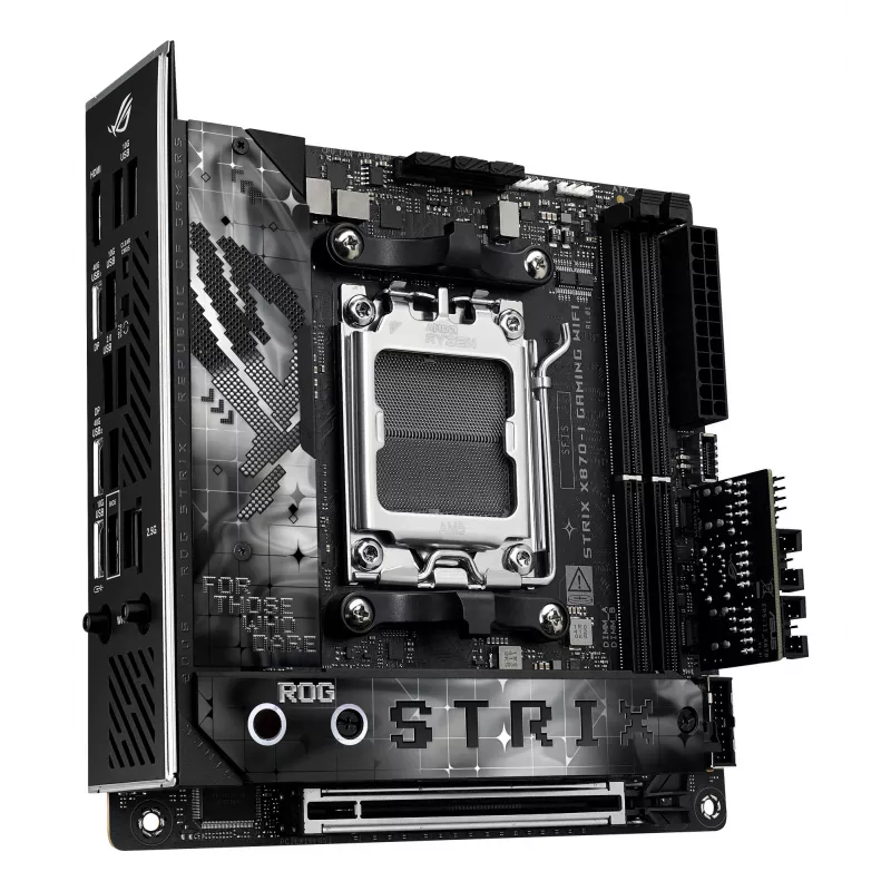 Emaplaat ASUS ROG STRIX X870-I GAMING WIFI mini ITX · AMD X870 · Socket AM5 · DDR5 · 2 DIMM · Wi‑Fi 7 · Bluetooth 5.4