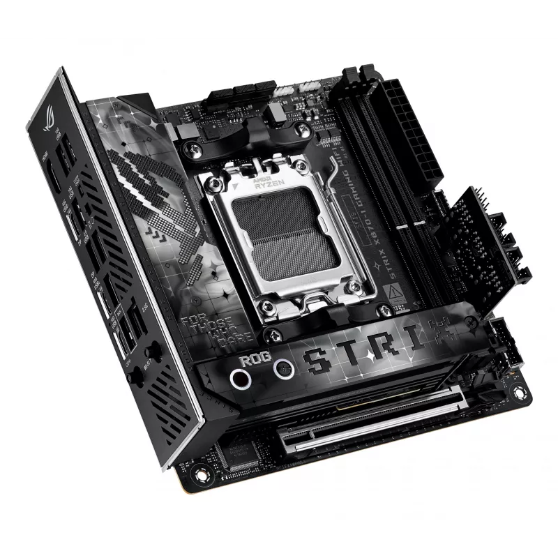 Emaplaat ASUS ROG STRIX X870-I GAMING WIFI mini ITX · AMD X870 · Socket AM5 · DDR5 · 2 DIMM · Wi‑Fi 7 · Bluetooth 5.4