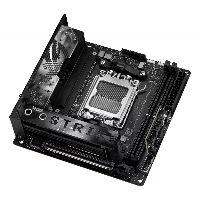 Emaplaat ASUS ROG STRIX X870-I GAMING WIFI mini ITX · AMD X870 · Socket AM5 · DDR5 · 2 DIMM · Wi‑Fi 7 · Bluetooth 5.4