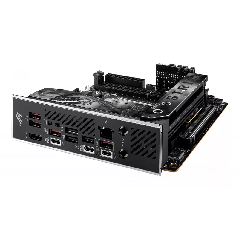 Emaplaat ASUS ROG STRIX X870-I GAMING WIFI mini ITX · AMD X870 · Socket AM5 · DDR5 · 2 DIMM · Wi‑Fi 7 · Bluetooth 5.4