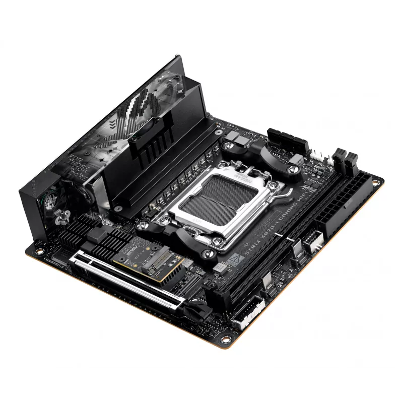 Emaplaat ASUS ROG STRIX X870-I GAMING WIFI mini ITX · AMD X870 · Socket AM5 · DDR5 · 2 DIMM · Wi‑Fi 7 · Bluetooth 5.4